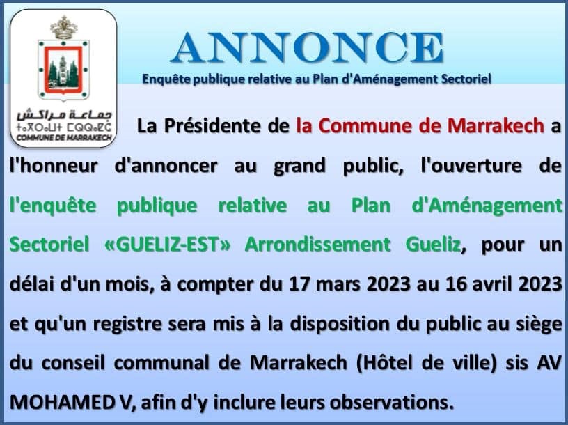 Annonce enquête publique relative au Plan d'Aménagement Sectoriel