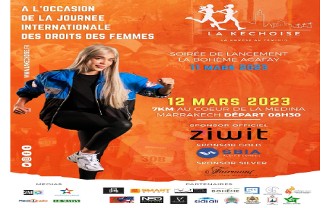 La kechoise course féminine 12 Mars 2023, 7 km au Cœur de la Médina  Marrakech départ 08h30